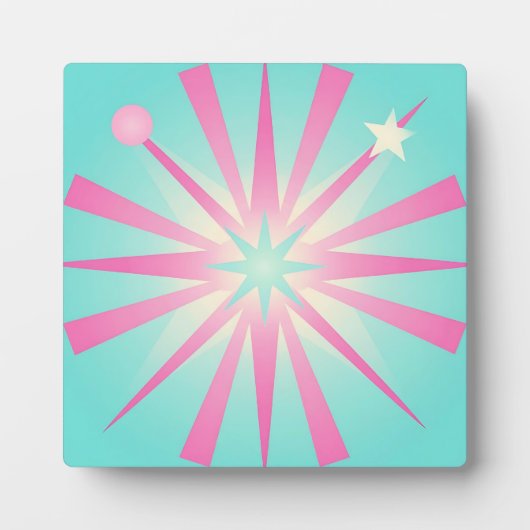 Roze Mint Retro Starburst Gloed Fotoplaat (Voorkant)