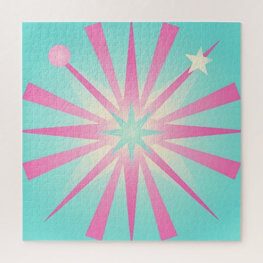 Roze Mint Retro Starburst Gloed Legpuzzel (Verticaal)