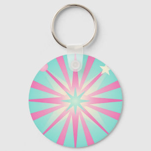 Roze Mint Retro Starburst Gloed Sleutelhanger