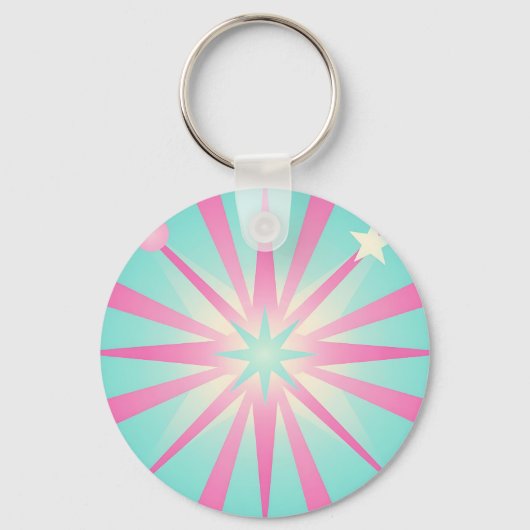 Roze Mint Retro Starburst Gloed Sleutelhanger (Voorkant)