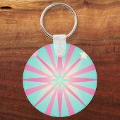 Roze Mint Retro Starburst Gloed Sleutelhanger (Achterkant)