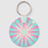 Roze Mint Retro Starburst Gloed Sleutelhanger (Achterkant)