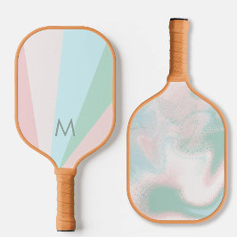 Roze Mint Sorbet Blauwgroen Monogram Modern Gepers Pickleball Paddle