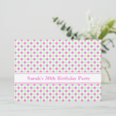 Roze Mint Stippen 30th Birthday Party Invitation Kaart (Staand voorkant)