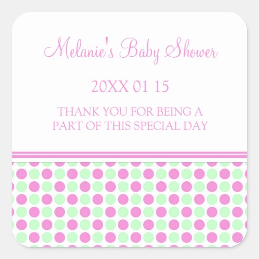Roze Mint Stippen Baby shower Favor Stickers (Voorkant)