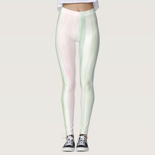 Roze Mint Strepen Leggings (Voorkant)