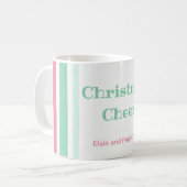 Roze Mint Stripes Kerstmis Koffiemok (Voorkant links)