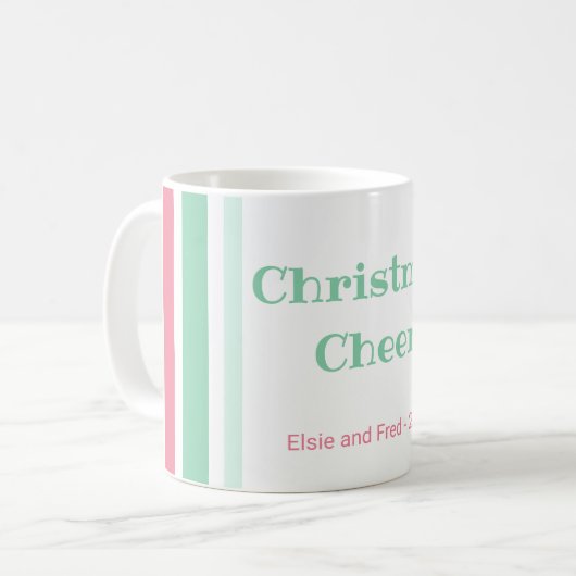 Roze Mint Stripes Kerstmis Koffiemok (Voorkant links)