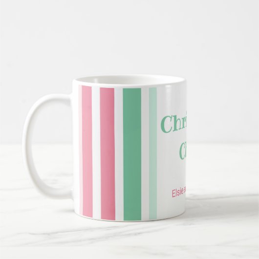 Roze Mint Stripes Kerstmis Koffiemok (Links)