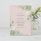 Roze Mint Succulent Eucalyptus Bruiloft Kaart (Staand voorkant)
