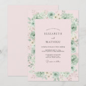 Roze Mint Succulent Eucalyptus Bruiloft Kaart (Voorkant / Achterkant)