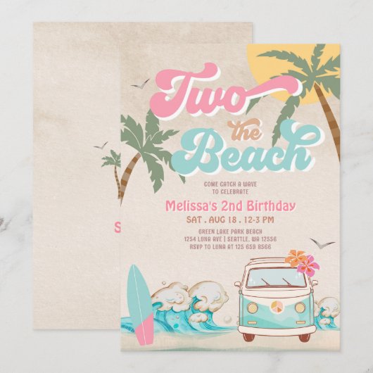 Roze Mint Twee Op Het Strand Surfen 2e Verjaardag Kaart (Voorkant / Achterkant)