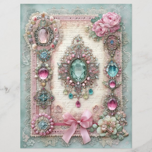 Roze Mint Vintage Junk Journal Scrapboek Papier (Voorkant)