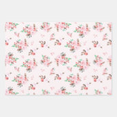 Roze & Mint Waterverf Bloem en Subtiele Strepen Inpakpapier Vel (Voorkant)