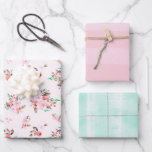 Roze & Mint Waterverf Bloem en Subtiele Strepen Inpakpapier Vel<br><div class="desc">Roze & Mintgroene Waterverf Bloemen en Subtiele Strepen Cadeaupapier voor Babyfeestjes,  Bruiloften,  Verjaardagen en al uw speciale gelegenheden! Een verzameling modieuze en chic bloemen- en waterverf textuur cadeaupapier. ~ Kijk in mijn winkel om de hele suite voor dit ontwerp te zien!</div>