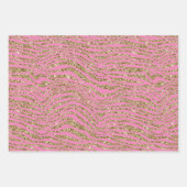 Roze Mint Wit Goud Faux Glitter Zebra Inpakpapier Vel (Voorkant)
