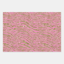 Roze Mint Wit Goud Faux Glitter Zebra Inpakpapier Vel