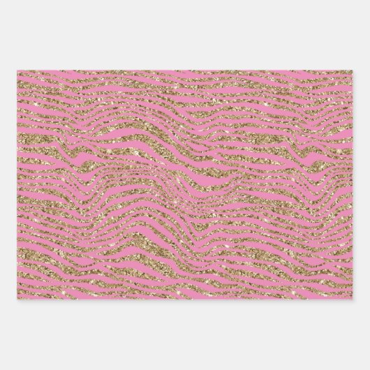 Roze Mint Wit Goud Faux Glitter Zebra Inpakpapier Vel (Voorkant)