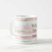 Roze Mint Witte Strepen Koffiemok (Voorkant links)