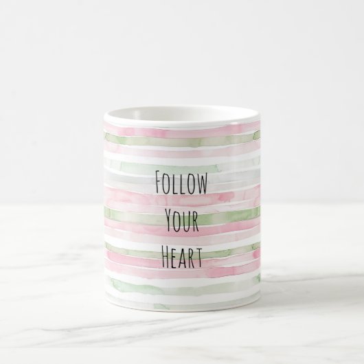 Roze Mint Witte Strepen Koffiemok (Center)
