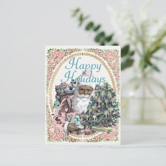  Roze + Mint Zwart Sinterklaas Kerstmis Feestdagenkaart (Staand voorkant)