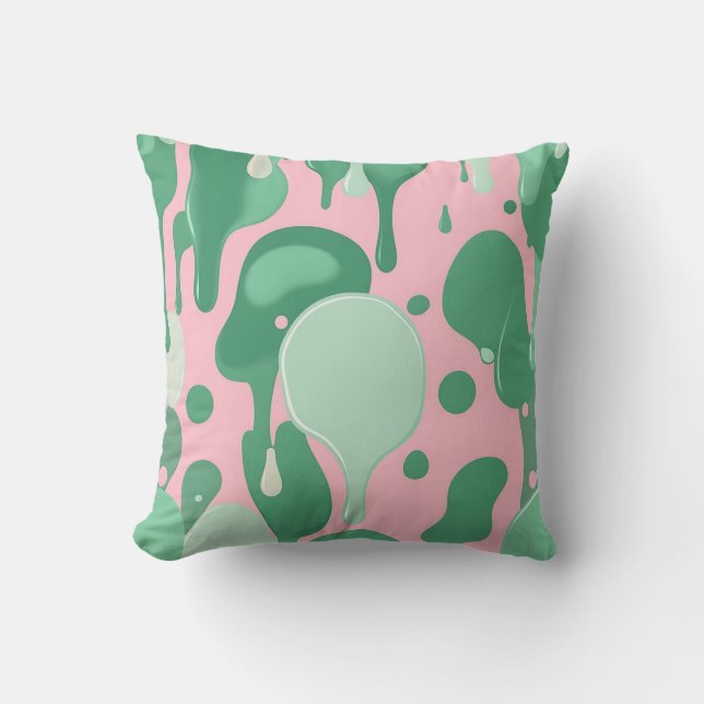 Roze Mintgroen Smeltende Drip Patroon Abstract  Kussen (Voorkant)