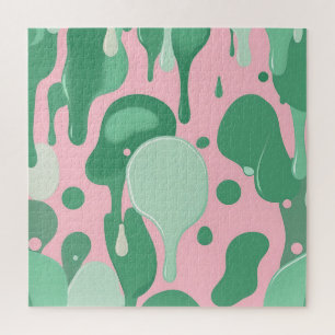 Roze Mintgroen Smeltende Drip Patroon Abstract Legpuzzel