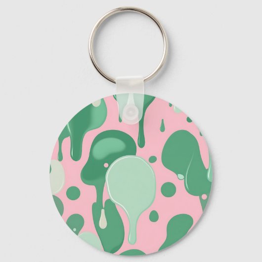 Roze Mintgroen Smeltende Drip Patroon Abstract Sleutelhanger (Voorkant)