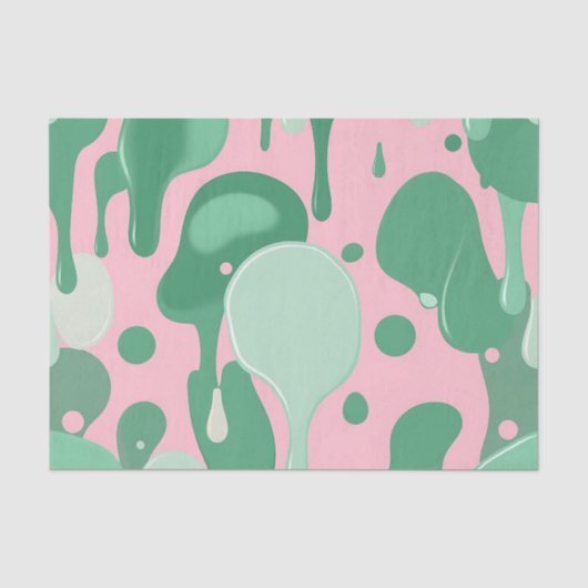 Roze Mintgroen Smeltende Drip Patroon Abstract Tissuepapier (Voorkant)