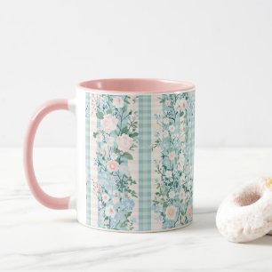 Roze Mintgroene Bloemengingham Grand Millennial Mok