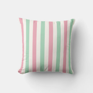 Roze, Mintgroene en Witte Pastelstreep Kussen