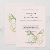 Roze Mintgroene Gouden Vlinder Bruiloft Kaart (Voorkant / Achterkant)