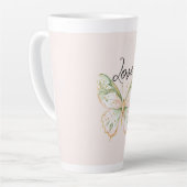 Roze Mintgroene Gouden Vlinder Latte Mok (Linkerhoek)