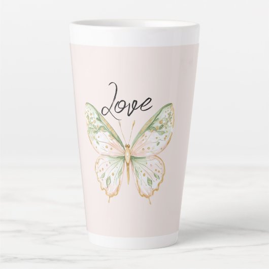 Roze Mintgroene Gouden Vlinder Latte Mok (Voorkant)