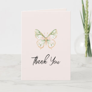 Roze Mintgroene Gouden Vlinder Liefde Bedankkaart