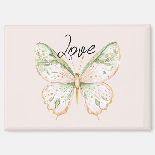 Roze Mintgroene Gouden Vlinder Liefde Magneet (Voorkant)