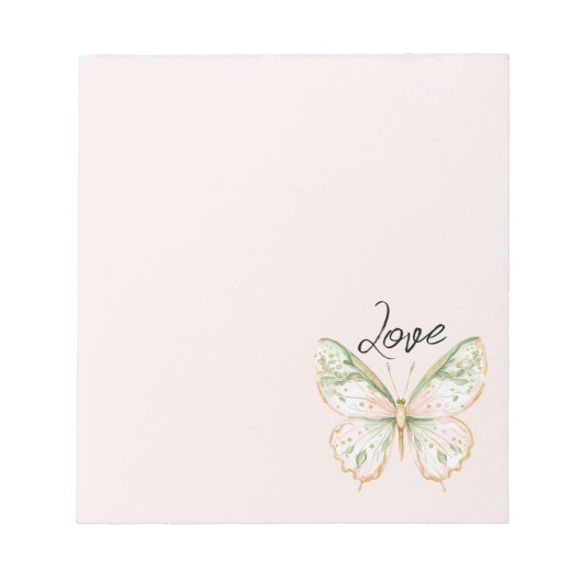 Roze Mintgroene Gouden Vlinder Liefde Notitieblok (Voorkant)
