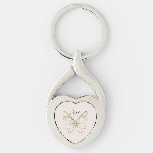 Roze Mintgroene Gouden Vlinder Liefde Sleutelhanger (Voorkant)