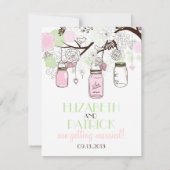 Roze Mintgroene Mason Jars RSVP Trouw Uitnodiging (Achterkant)