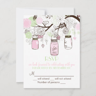 Roze Mintgroene Mason Jars RSVP Trouw Uitnodiging