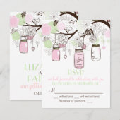 Roze Mintgroene Mason Potten RSVP Trouw Uitnodigin (Voorkant / Achterkant)