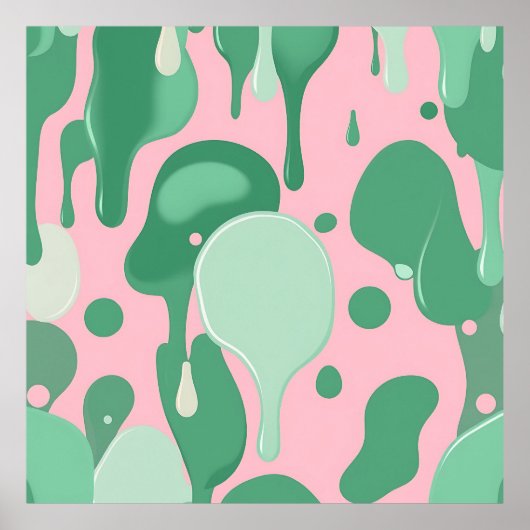 Roze Mintgroene Smeltende Druppel Patroon Abstract Poster (Voorkant)
