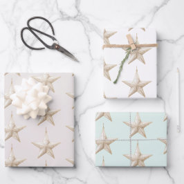 Roze Mintgroene Ster Ornamenten Kerst Inpakpapier Vel