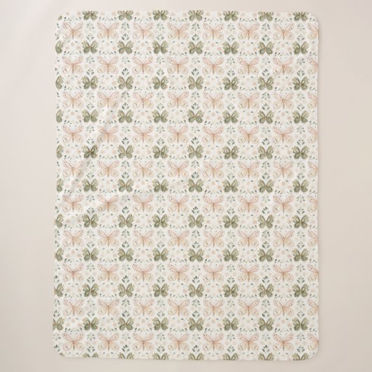 Roze Mintgroene Vlinders  Sherpa Deken (Voorkant)