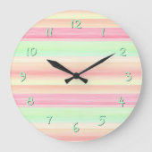 Roze Mintgroene Waterverf Strepen Patroon Grote Klok (Voorkant)