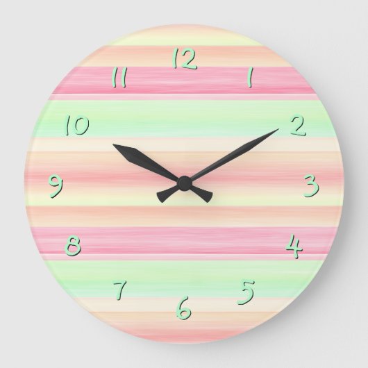 Roze Mintgroene Waterverf Strepen Patroon Grote Klok (Voorkant)