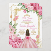 Roze Mis Quince 15 Anos Vlinder Gouden Kroon Kaart (Voorkant / Achterkant)