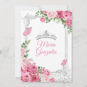 Roze Mis Quince 15 Anos Vlinder Zilveren Kroon Kaart (Achterkant)