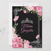 Roze Mis Quince 15 Anos Vlinder Zilveren Kroon Kaart (Achterkant)