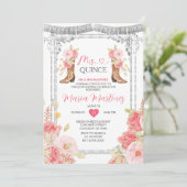 Roze Mis Quince 15 Anos Zilveren Kroon Kaart (Staand voorkant)